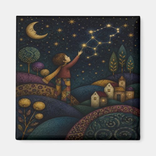 WHIMSICAL CHILD REACHING FOR STARS MAGNET