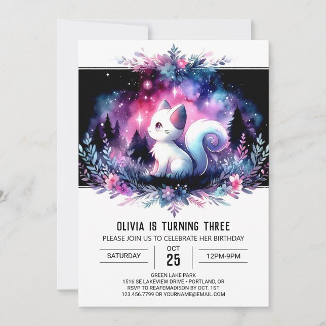 Whimsical Children Cat Birthday Invitation (Front)