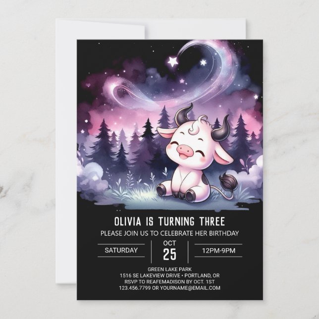 Whimsical Children Cow Birthday Invitation (Front)