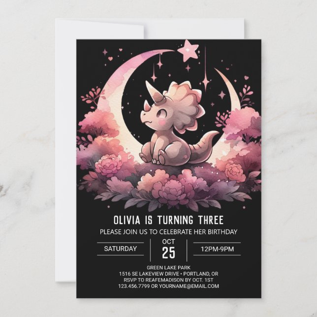 Whimsical Children Triceratops Birthday Invitation (Front)