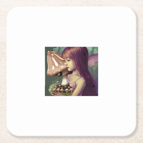 whimsical childs fairytale mushroom  square paper coaster