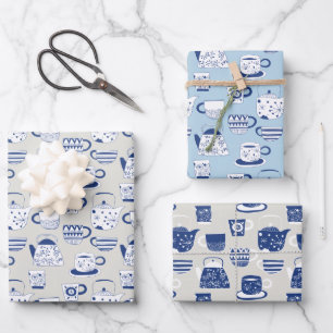 Whimsical Chinese Japanese Korean Teapots Teacups Wrapping Paper Sheets