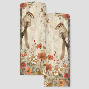 Whimsical Chipmunk and Flowers Illustration Bookmarks