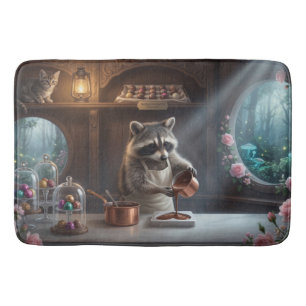 Whimsical Chocolate Shop Diorama with Raccoon Bath Mat