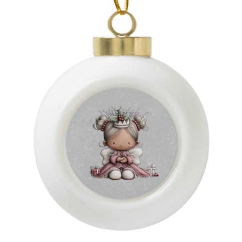 Whimsical Christmas Angel Ceramic Ball Christmas Ornament