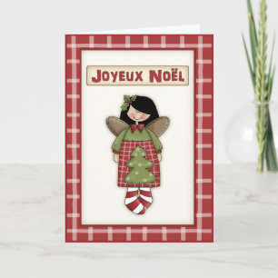 Whimsical Christmas Angel in French Language Holiday Card