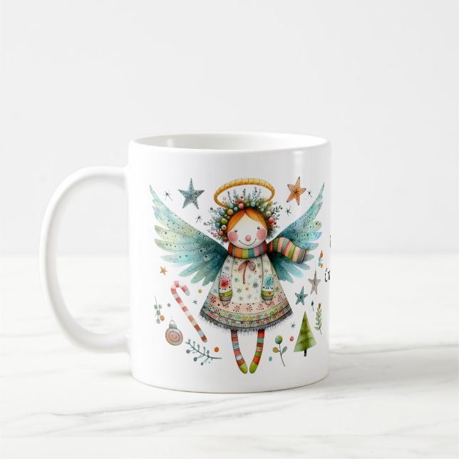 Whimsical Christmas Angel Merry Christmas Coffee Mug (Left)