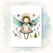 Whimsical Christmas Angel Modern Folk Art Style