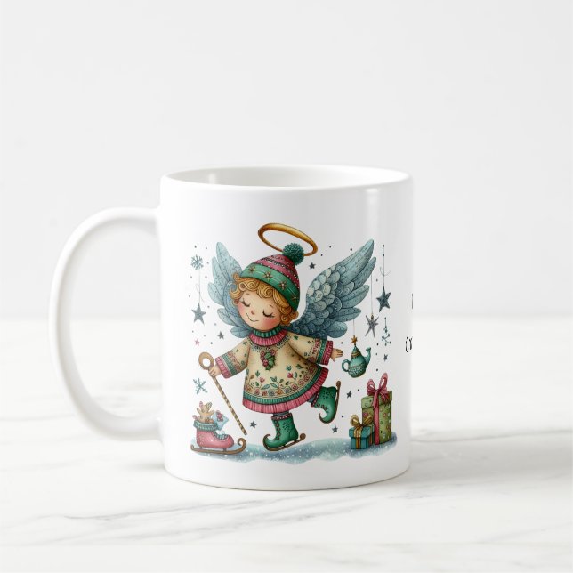 Whimsical Christmas Angel on Ice Skates Coffee Mug (Left)