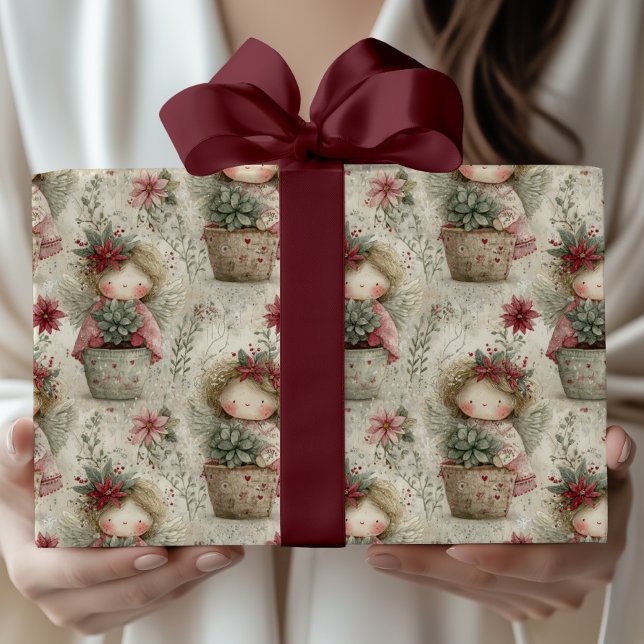 Whimsical Christmas Angle Garden Pattern Wrapping Paper (Creator Uploaded)
