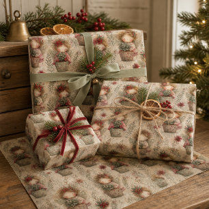 Whimsical Christmas Angle Garden Pattern Wrapping Paper Sheets
