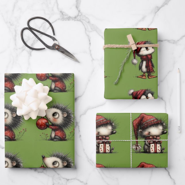 whimsical Christmas animals Wrapping Paper Sheets (Front)