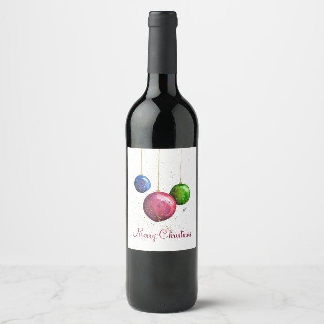 Whimsical Christmas Baubles Wine Label (Front)