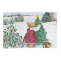 Whimsical Christmas Bear Winter Pine