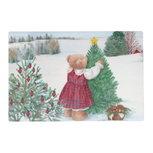 Whimsical Christmas Bear Winter Pine Placemat