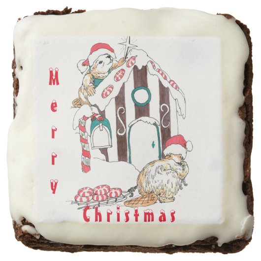Whimsical Christmas Beaver Chalet Decorating Brownie (Front)