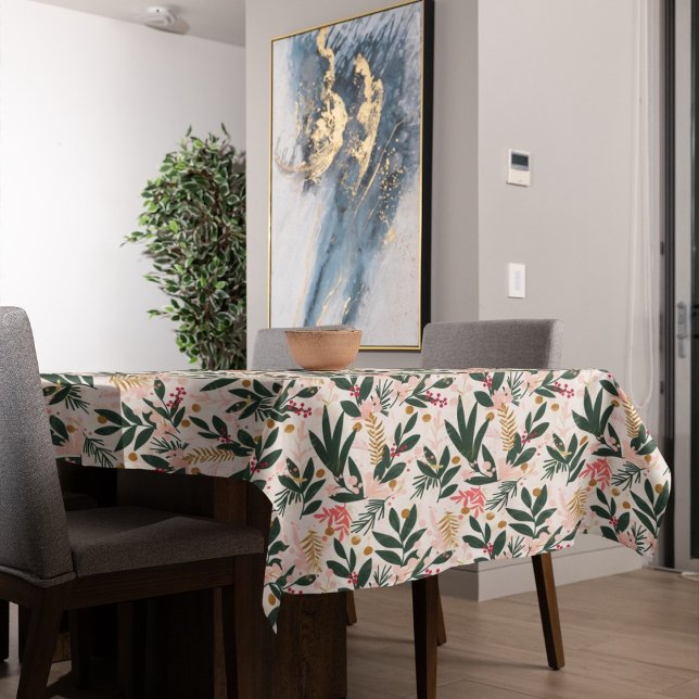 Whimsical Christmas Botanicals Pink and Green Tablecloth (Creator Uploaded)