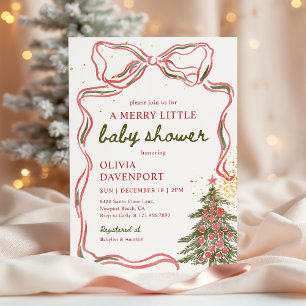 Whimsical Christmas Bow Merry Little Baby Shower Invitation