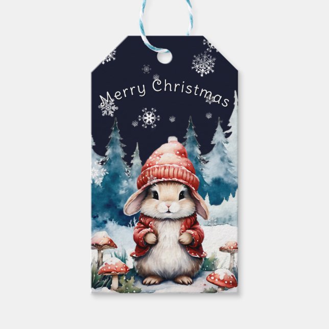 Whimsical Christmas Bunny Gift Tags (Front)
