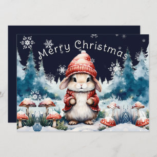 Whimsical Christmas Bunny Holiday Photo Card