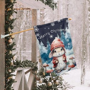 Whimsical Christmas Bunny House Flag