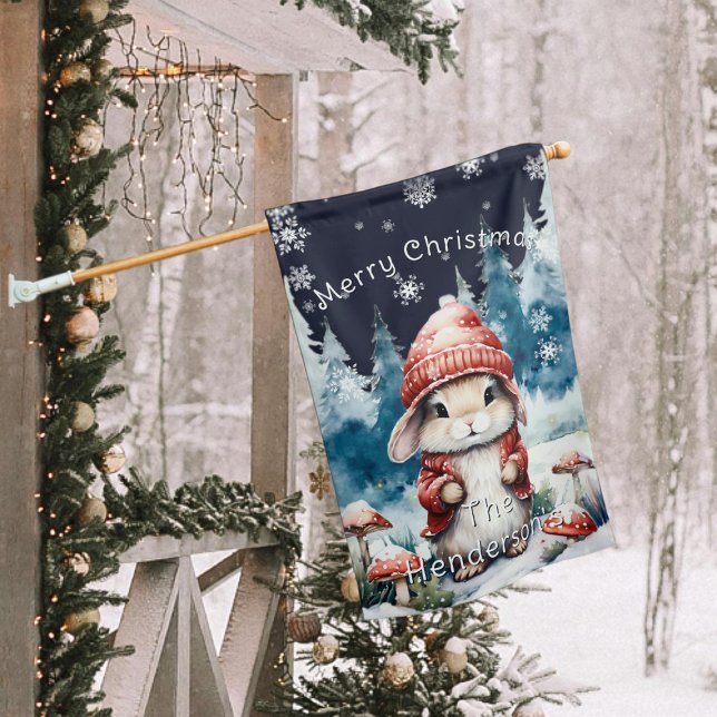 Whimsical Christmas Bunny House Flag (Whimsical Christmas Bunny House Flag)