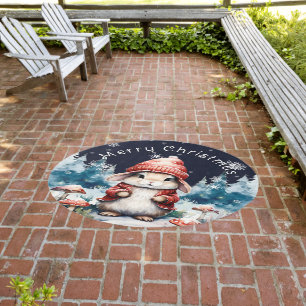 Whimsical Christmas Bunny Outdoor Rug