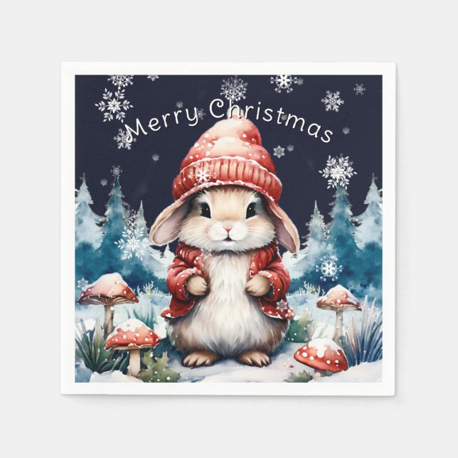 Whimsical Christmas Bunny Party Napkins (Front)