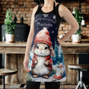 Whimsical Christmas Bunny Personalized Apron