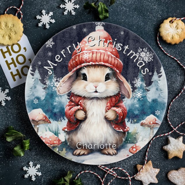 Whimsical Christmas Bunny Personalized Cutting Board (Whimsical Christmas Bunny Personalized Cutting Board)