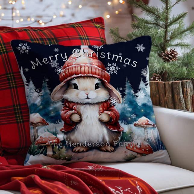Whimsical Christmas Bunny Personalized Throw Pillow (Whimsical Christmas Bunny Personalized Throw Pillow)