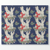 Whimsical Christmas Bunny Rabbits Snow Winter Blue Wrapping Paper (Flat)