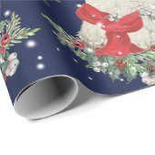 Whimsical Christmas Bunny Rabbits Snow Winter Blue Wrapping Paper (Roll Corner)