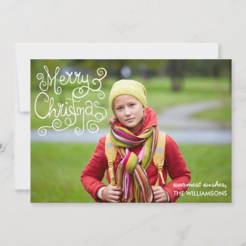 Whimsical Christmas Calligraphy Swirl Your Photo Holiday Card