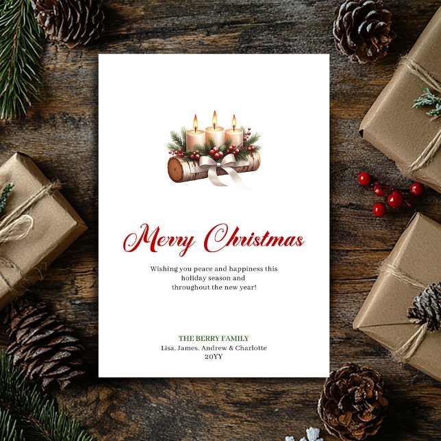 Whimsical Christmas candles wooden log greeting Holiday Card (Whimsical Christmas candles wooden log greeting Holiday Card)