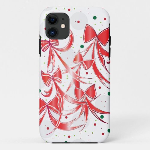 Whimsical Christmas Candy cane bows pattern iPhone 11 Case