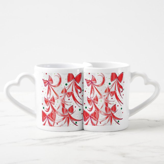 Whimsical Christmas Candy cane bows pattern Coffee Mug Set (Front Nesting)