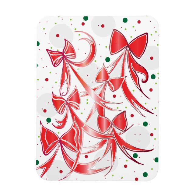 Whimsical Christmas Candy cane bows pattern Magnet (Vertical)