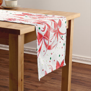 Whimsical Christmas Candy cane bows pattern Short Table Runner