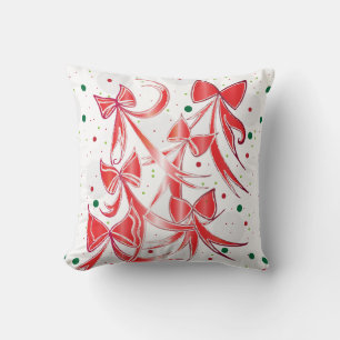 Whimsical Christmas Candy cane bows pattern Throw Pillow