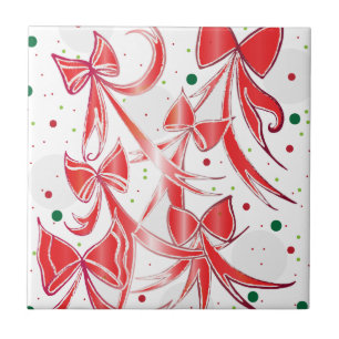 Whimsical Christmas Candy cane bows pattern Tile