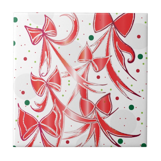 Whimsical Christmas Candy cane bows pattern Tile (Front)