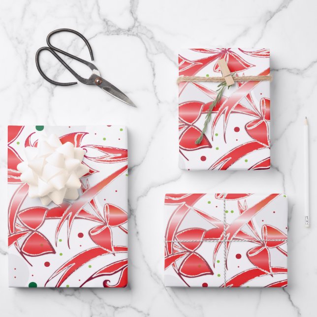 Whimsical Christmas Candy cane bows pattern Wrapping Paper Sheets (Front)