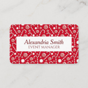Whimsical Christmas Candy Cane Business Card