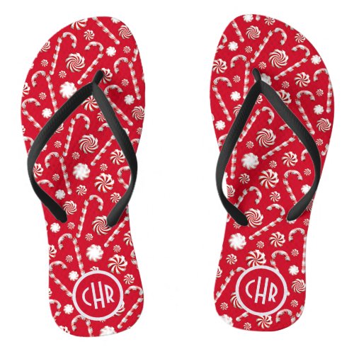 Whimsical Christmas Candy Cane Flip Flops