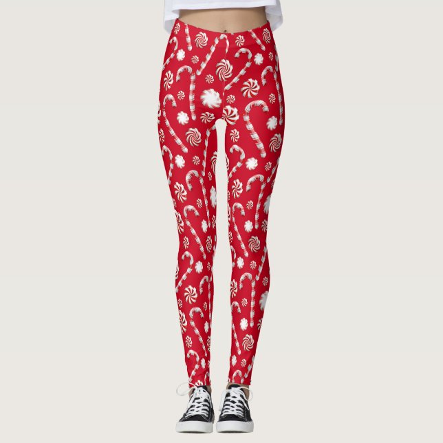 Whimsical Christmas Candy Cane Leggings (Front)