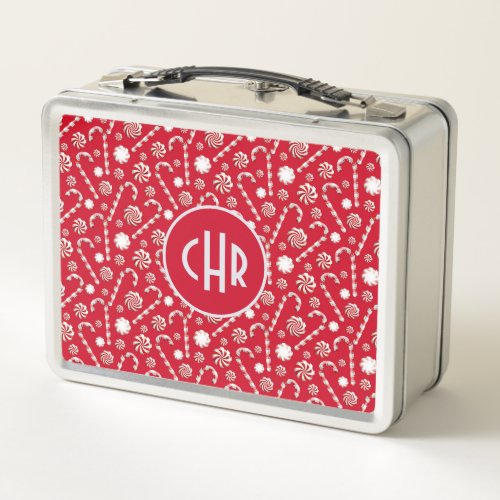 Whimsical Christmas Candy Cane Metal Lunch Box
