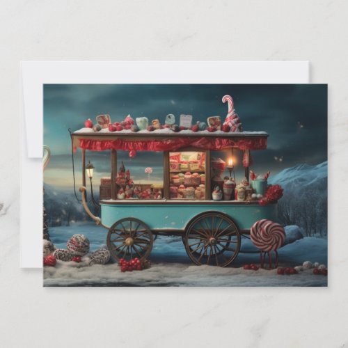 Whimsical Christmas Candy Cart 1  Holiday Card