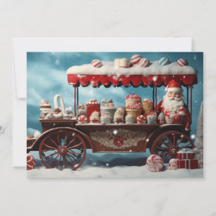 Whimsical Christmas Candy Cart 3 Holiday Card