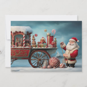 Whimsical Christmas Candy Cart 4 Holiday Card